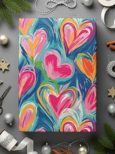 Heart Digital Paper, Brushstroke Hearts Pattern, Colorful Heart Seamless Pattern, Digital Background, Digital Product - Moore and Mountain