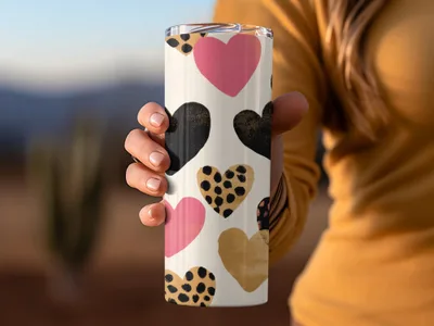 Heart Digital Paper, Leopard Print Heart Pattern, Pink Black Gold Hearts Seamless Pattern, Valentine's Day Pattern, Fabric Digital Files - Moore and Mountain