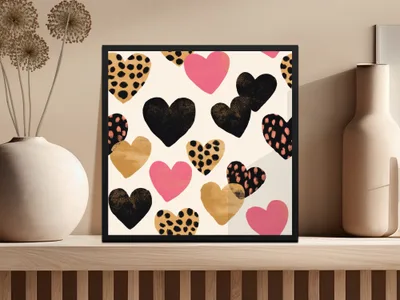 Heart Digital Paper, Leopard Print Heart Pattern, Pink Black Gold Hearts Seamless Pattern, Valentine's Day Pattern, Fabric Digital Files - Moore and Mountain