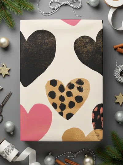 Heart Digital Paper, Leopard Print Heart Pattern, Pink Black Gold Hearts Seamless Pattern, Valentine's Day Pattern, Fabric Digital Files - Moore and Mountain