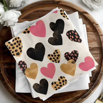 Heart Digital Paper, Leopard Print Heart Pattern, Pink Black Gold Hearts Seamless Pattern, Valentine's Day Pattern, Fabric Digital Files - Moore and Mountain