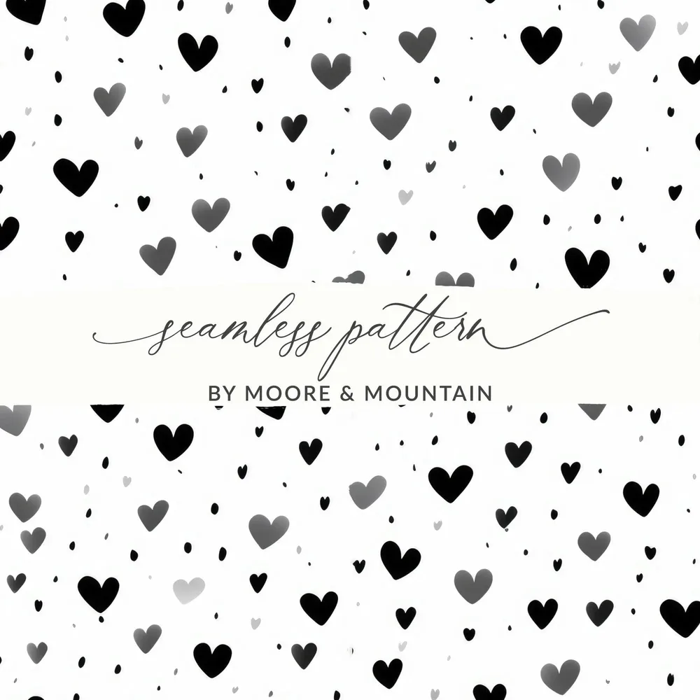 Heart Pattern Digital Paper, Seamless Heart Design, Scrapbook Paper, Valentines Day Background, Heart Vector, Black and White Hearts - Moore and Mountain