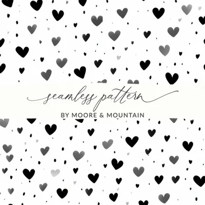 Heart Pattern Digital Paper, Seamless Heart Design, Scrapbook Paper, Valentines Day Background, Heart Vector, Black and White Hearts