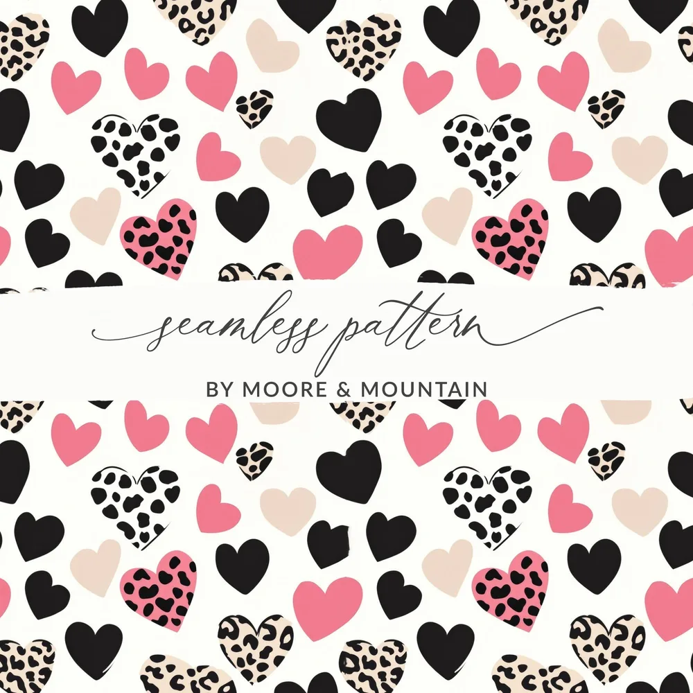 Heart Seamless Pattern, Leopard Cow Print, Digital Paper, Valentine's Day Pattern, Fabric Design, Backgrounds, Scrapbooking - Moore and Mountain
