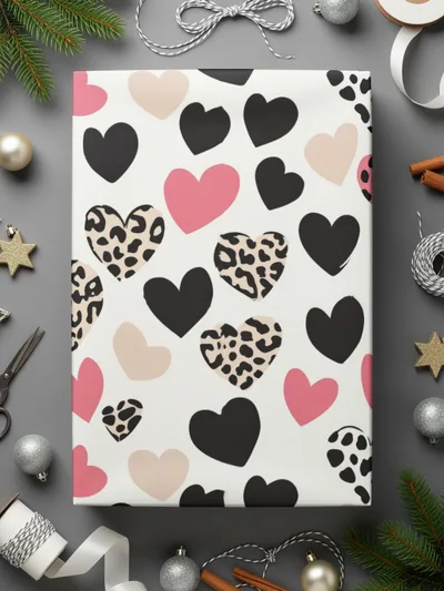 Heart Seamless Pattern, Leopard Cow Print, Digital Paper, Valentine's Day Pattern, Fabric Design, Backgrounds, Scrapbooking - Moore and Mountain