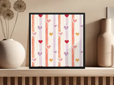 Heart Stripe Seamless Pattern Digital Paper, Valentine's Day Background, Cute Heart Digital Download, Hearts Surface Pattern Design - Moore and Mountain