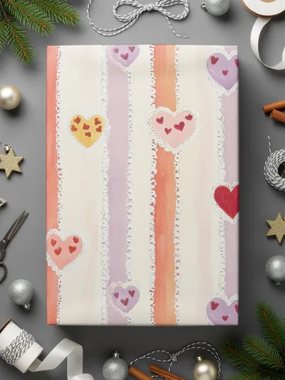 Heart Stripe Seamless Pattern Digital Paper, Valentine's Day Background, Cute Heart Digital Download, Hearts Surface Pattern Design - Moore and Mountain