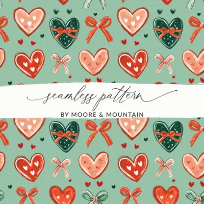Hearts and Bows Digital Seamless Pattern, Valentine's Day Fabric Design, Cute Repeat Pattern for Commercial Use, Digital Paper Pack