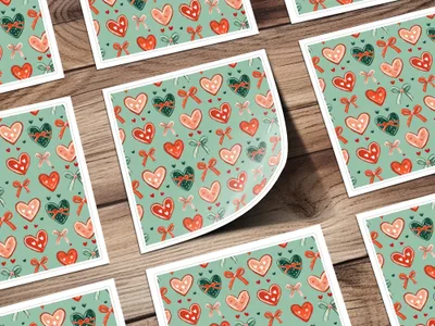 Hearts and Bows Digital Seamless Pattern, Valentine's Day Fabric Design, Cute Repeat Pattern for Commercial Use, Digital Paper Pack - Moore and Mountain