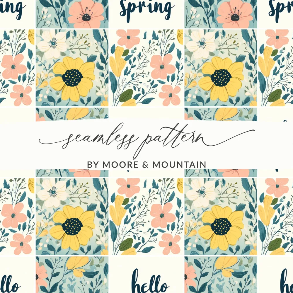Hello Spring Pastel Flowers Pattern Patchwork Spring Background Seamless Pattern - Moore and Mountain
