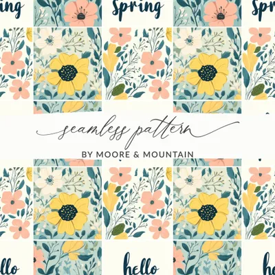 Hello Spring Pastel Flowers Pattern Patchwork Spring Background Seamless Pattern