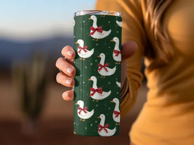 Holiday Geese With Bows on Dark Green Background Digital - Moore and Mountain