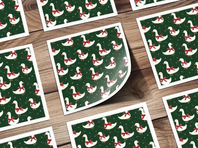 Holiday Geese With Bows on Dark Green Background Digital - Moore and Mountain