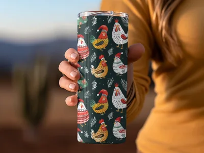 Holiday Roosters Festive Pattern With Santa Hats Digital - Moore and Mountain