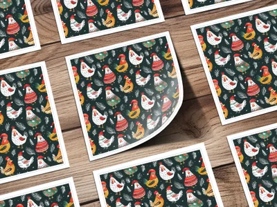 Holiday Roosters Festive Pattern With Santa Hats Digital - Moore and Mountain