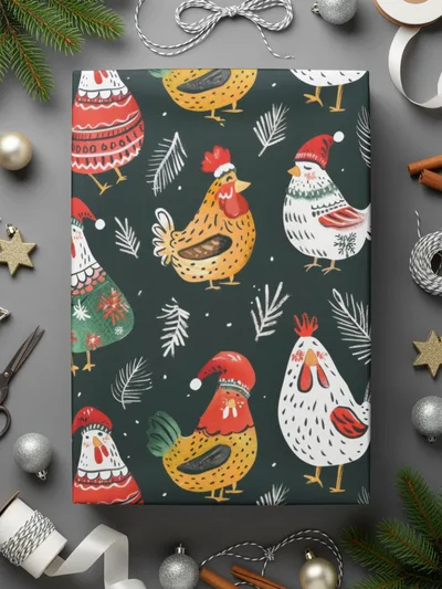 Holiday Roosters Festive Pattern With Santa Hats Digital - Moore and Mountain