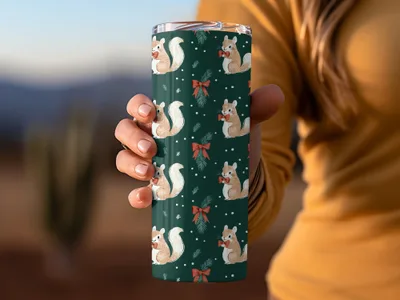 Holiday Squirrels with Bow Ties on Green Background Digital - Moore and Mountain