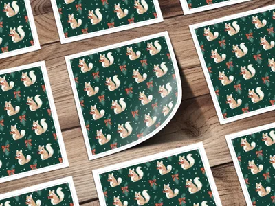 Holiday Squirrels with Bow Ties on Green Background Digital - Moore and Mountain