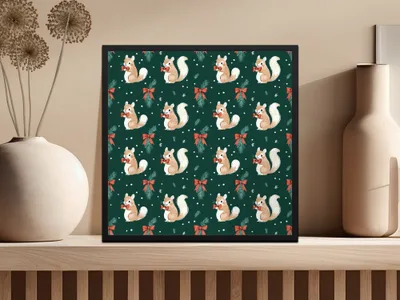 Holiday Squirrels with Bow Ties on Green Background Digital - Moore and Mountain