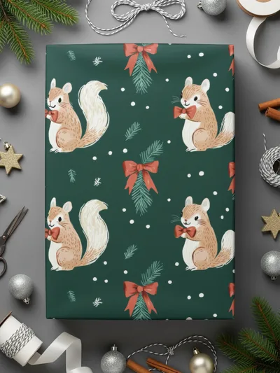 Holiday Squirrels with Bow Ties on Green Background Digital - Moore and Mountain