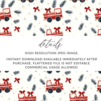 Holiday Truck Seamless Pattern, Christmas Truck Digital Paper, Festive Car Print, Vehicle Repeat Pattern, Winter Design, Christmas Digital - Moore and Mountain