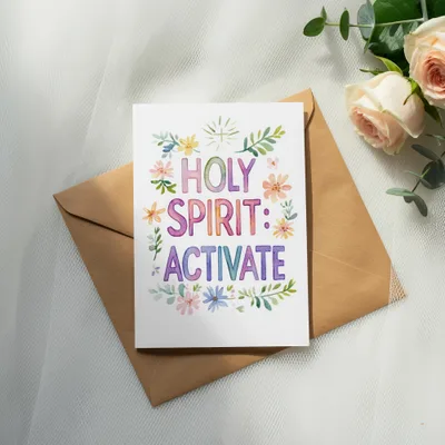 Holy Spirit: Activate card with floral accents on envelope with roses.
