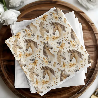 Horse and Floral Watercolor Pattern with Earthy Tones Digital