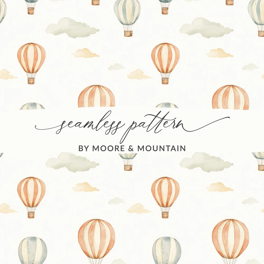 Hot Air Balloon Seamless Pattern, Digital Paper, Kids Room Decor, Watercolor, Scrapbooking, Nursery Art, Balloon Background