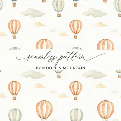 Hot Air Balloon Seamless Pattern, Digital Paper, Kids Room Decor, Watercolor, Scrapbooking, Nursery Art, Balloon Background