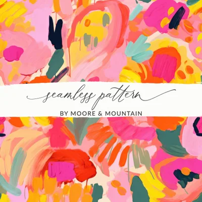 Hot Pink and Orange Acrylic Seamless Abstract Digital Paper, Modern Paint Strokes, Vibrant Print, Colorful Design, Floral Pattern