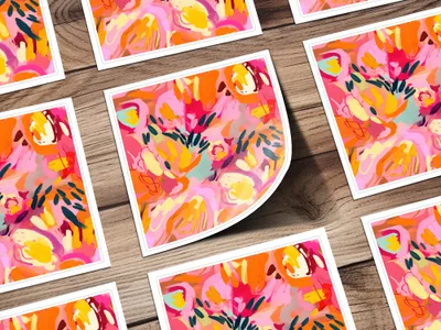 Vibrant Abstract Floral Pattern Square Sticker Sheets