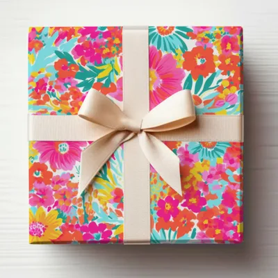 Bright Floral Design Gift Wrap with Bow