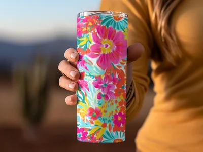 Vibrant Floral Design Tumbler with Bright Colors