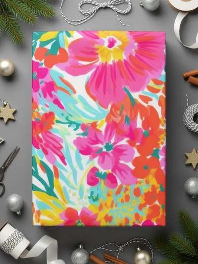 Colorful Vibrant Floral Design Wrapping Paper Sheet