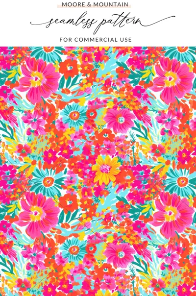 Bright Vibrant Floral Seamless Pattern for Commercial Use