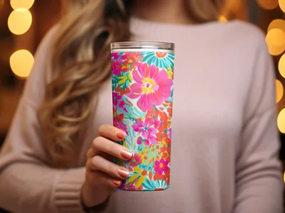 Bright Floral Pattern Insulated Drink Tumbler