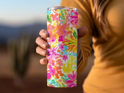 Colorful Floral Patterned Insulated Tumbler