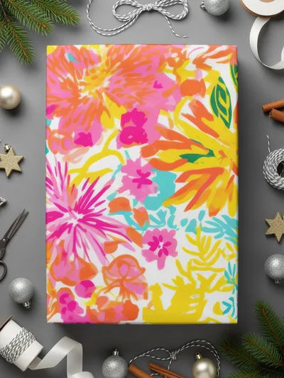 Bright Floral Gift Wrap for Festive Celebrations