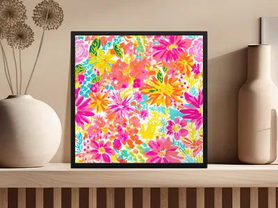Bright Vibrant Floral Art Print for Home Decor