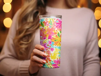 Colorful Floral Patterned Insulated Tumbler Cup