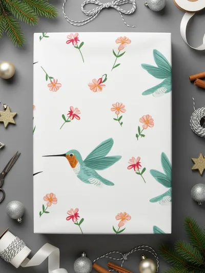 Hummingbird Digital Paper, Floral Seamless Pattern, Bird Illustration, Scrapbook Paper, Printable Fabric, Digital Download - Moore and Mountain