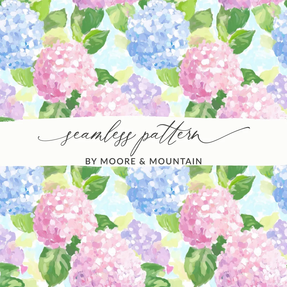 Hydrangea Digital Paper, Floral Seamless Pattern, Flower Background, Watercolor Texture, Pastel Colors, Scrapbook Paper, Fabric Design - Moore and Mountain