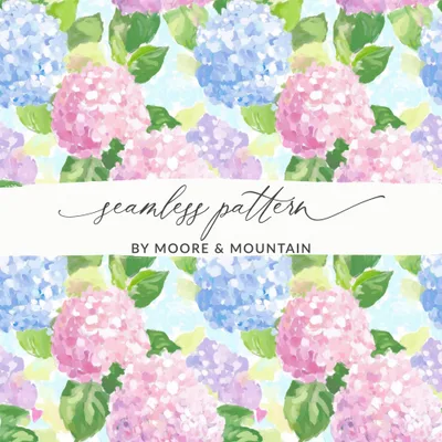 Hydrangea Digital Paper, Floral Seamless Pattern, Flower Background, Watercolor Texture, Pastel Colors, Scrapbook Paper, Fabric Design