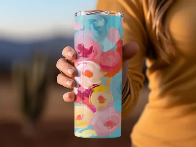 Colorful Floral Design Insulated Tumbler Cup