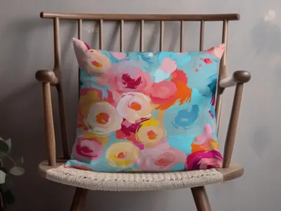 Vibrant Floral Cushion with Multicolor Abstract Art