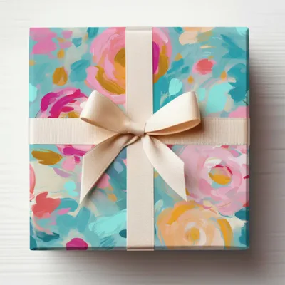 Floral Abstract Art Gift Wrap with Bow