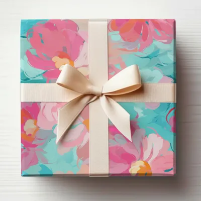 Elegant Floral Pattern Gift Box with Beige Ribbon