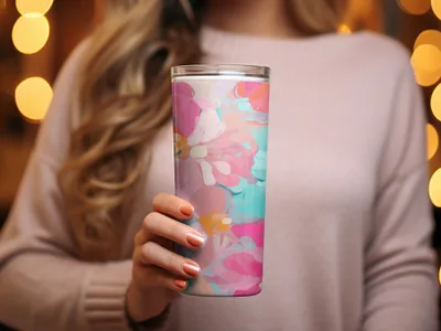 Colorful Floral Insulated Tumbler with Lid Travel Cup