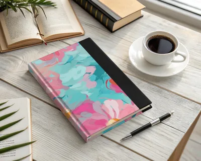 Vibrant Floral Pink and Blue Hard Cover Notebook