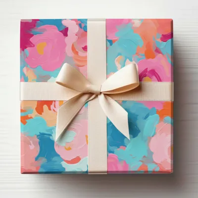 Colorful Floral Gift Box with Ribbon for Special Occasions